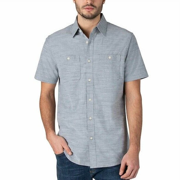 Lee Men's The Perfect Everyday Short Sleeve Button Down Shirt, Gray, Small