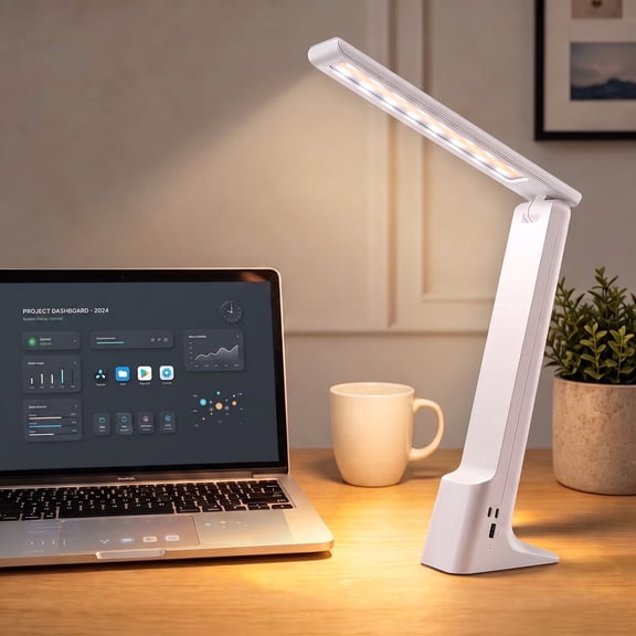 DAYBETTER LED Desk Lamp, 180° Foldable USB Rechargeable Reading Light with 3 Color Modes, Stepless Dimming Table Lamp for Dorm Bedroom Travel Office