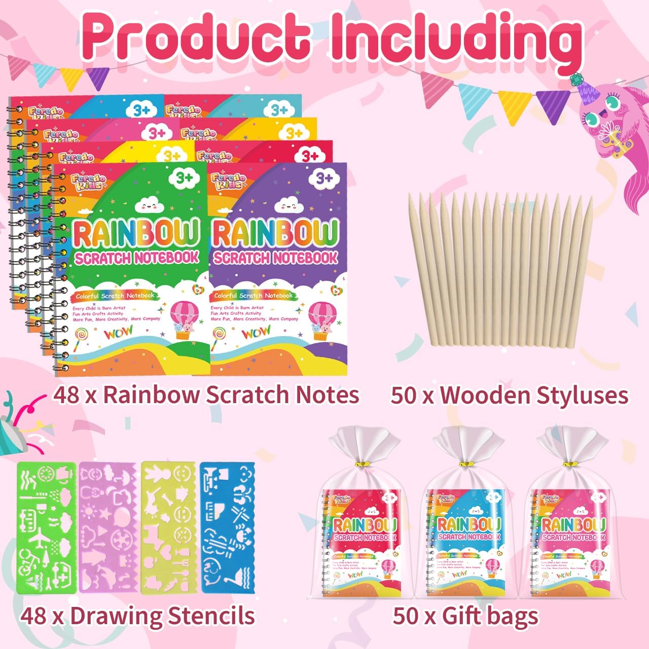 Party Favors Birthday Gifts for Kids: 48 Pack Scratch Art Notebook Party Favors for Kids Goodie Bags Stuffers for 3-8 Year Old Girls Boys Art Craft Kit for Classroom Halloween Birthday Christmas Gifts