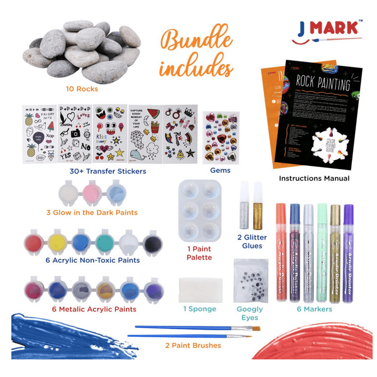  J MARK Premium Rock Painting Kit - Acrylic Paint Pens for Rock  Painting, Glow in The Dark and More