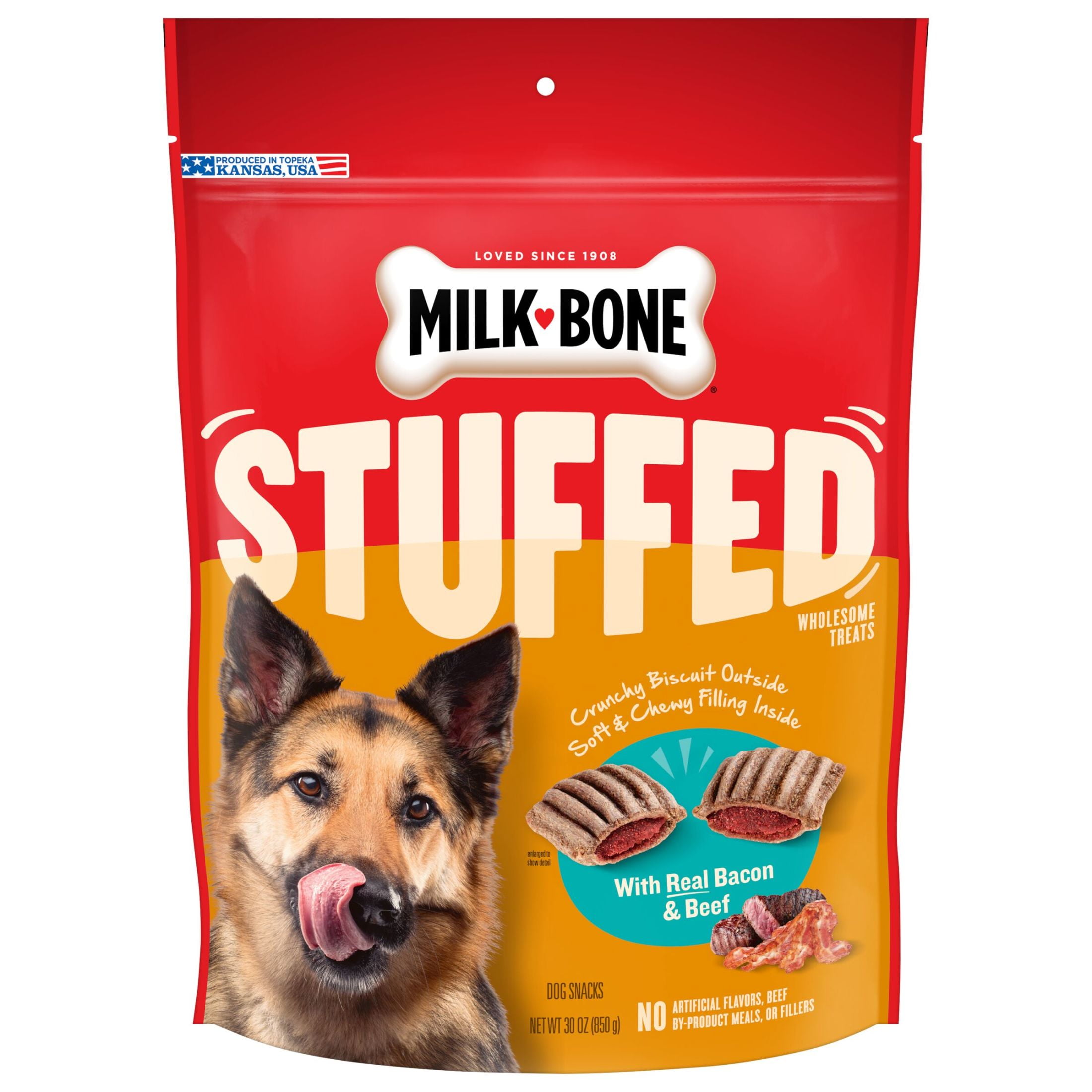 (4 pack) Milk Bone Stuffed Dog Biscuits With Real Bacon & Beef 30 oz
