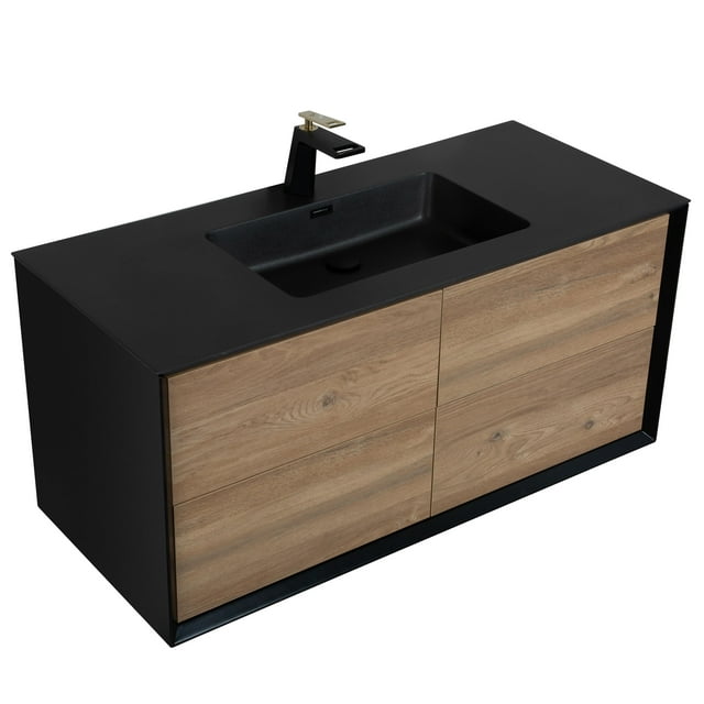 SERA Fleur Bathroom Vanity Black and Rough Oak
