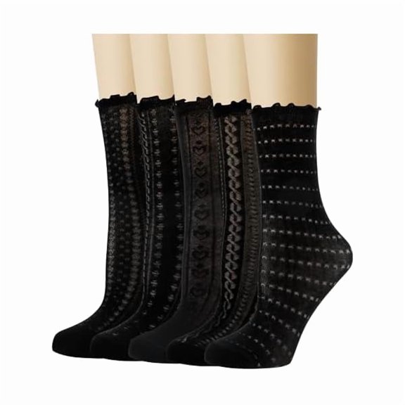 Eryueer Ruffle Lace Socks Summer Mesh Cotton Crew Socks for Women Girls One Size 5.5-9.5