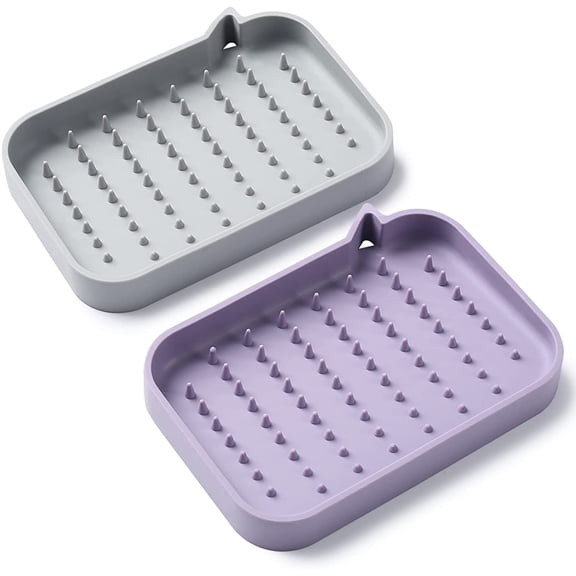 Qczoyp 2 Pack Silicone Soap Dish, Non-Slip Self-Draining Soap Holder, Flexible Tray Organizes Soap, Sponges & Scrubbers, Space-Saving Storage for Bathroom, Shower and Kitchen