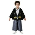thumbnail image 5 of Likimi Children Boys Girls Two Piece Set Traditional V Neck Sleeveless Tops Long Sleeve Print Coat Pants 3Pcs Fashion Breathable Outfit Set Black Size 7-8 Years, 5 of 5