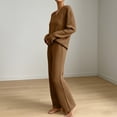 thumbnail image 4 of Women's 2 Piece Loungewear Outfits Ribbed Knit V Neck Long Sleeve Top and Wide Leg Pants Sets Soft Warm Fall Winter Casual Tracksuit Khaki, 4 of 7