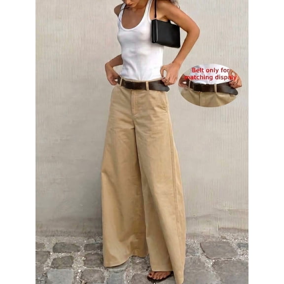 Women High Waist Wide Leg Pants, Loose Fit Long Trousers with Pockets for Daily Office Commute