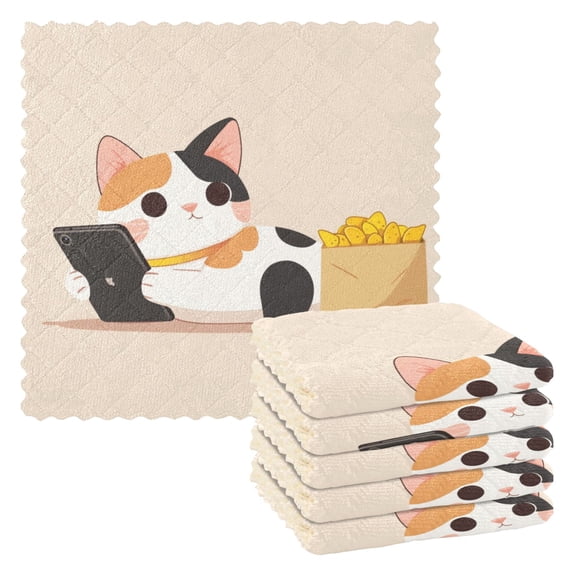 6 Pieces of Kitchen Towels 11x11Inch Kitchen Dish Cloths Kitchen Dish Towels Reuseable Cleaning Cloths Enjoy The Cat