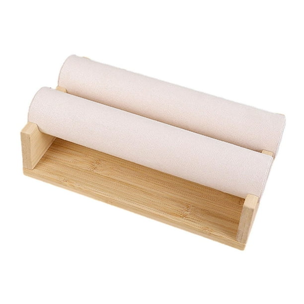 Estante de doble barra para joyas, organizador de pulseras y relojes, elegante adorno para accesorios. Beige Blanco