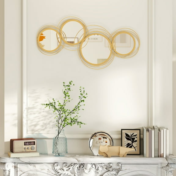 HOMCOM Metal Wall Art 42.25" in Round Wall Mirror, Gold
