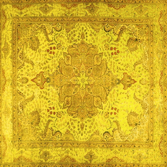 Ahgly Company Indoor Square Persian Yellow Traditional Area Rugs, 7' Square