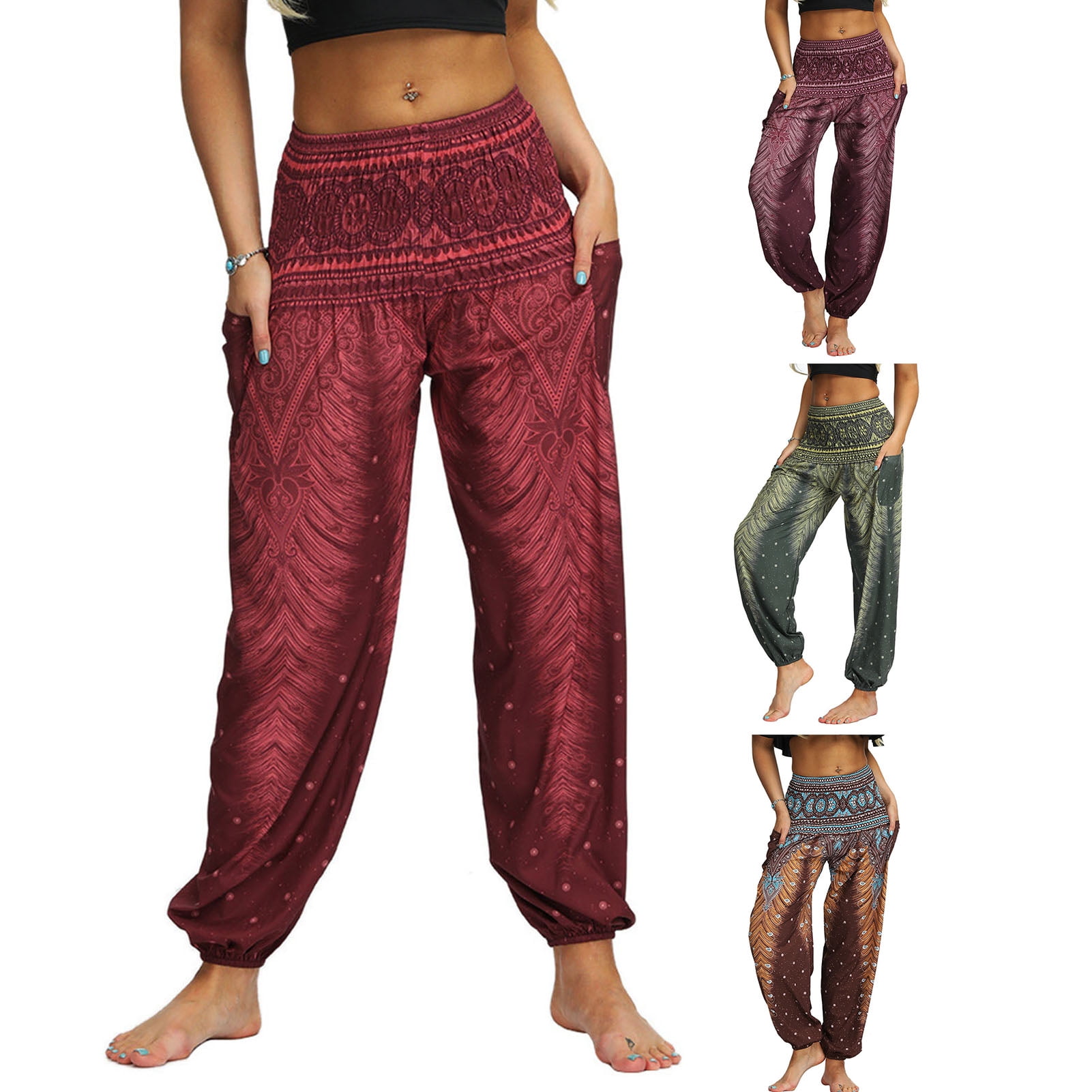 Travelwant Chic Women's Boho Pants Harem Smocked Waist Yoga Hippie