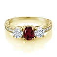 thumbnail image 2 of Gem Stone King 18K Yellow Gold Plated Silver 3-Stone Ring Rhodolite Garnet Moissanite(2.02 Cttw) (Size 7), 2 of 4