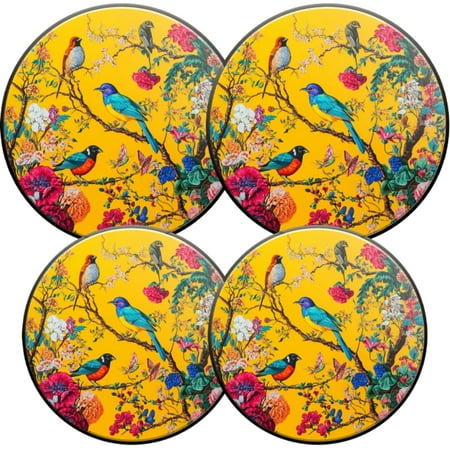 

Electric Stove Burner Covers 4 Pcs Round Gas Burner Cover 8 and 10 Inch Birds in Floral Paradise on Yellow Background