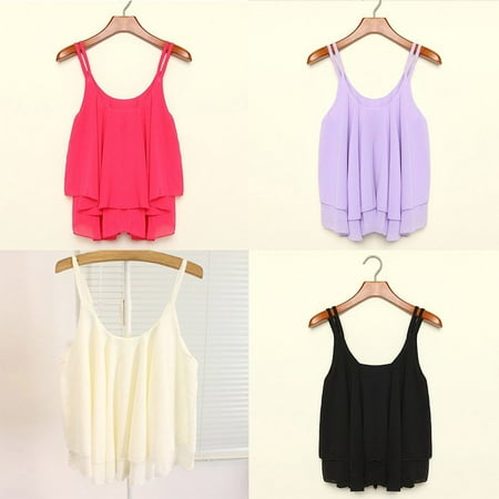 - EFINNY Women Summer Tank Tops Chiffon Double Layer Sleeveless Loose Solid Crop Top