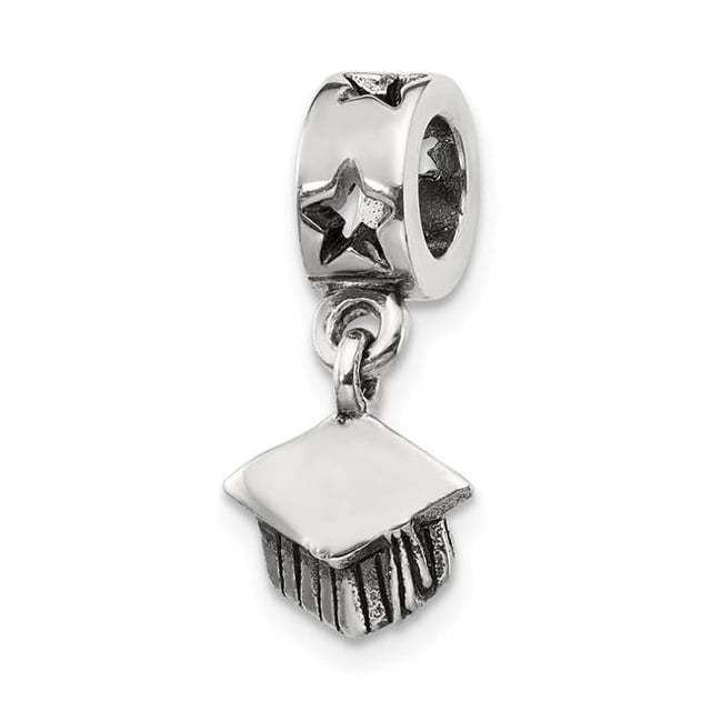 Sterling Silver Reflections Graduation Cap Dangle Bead - Antiqued & Polished