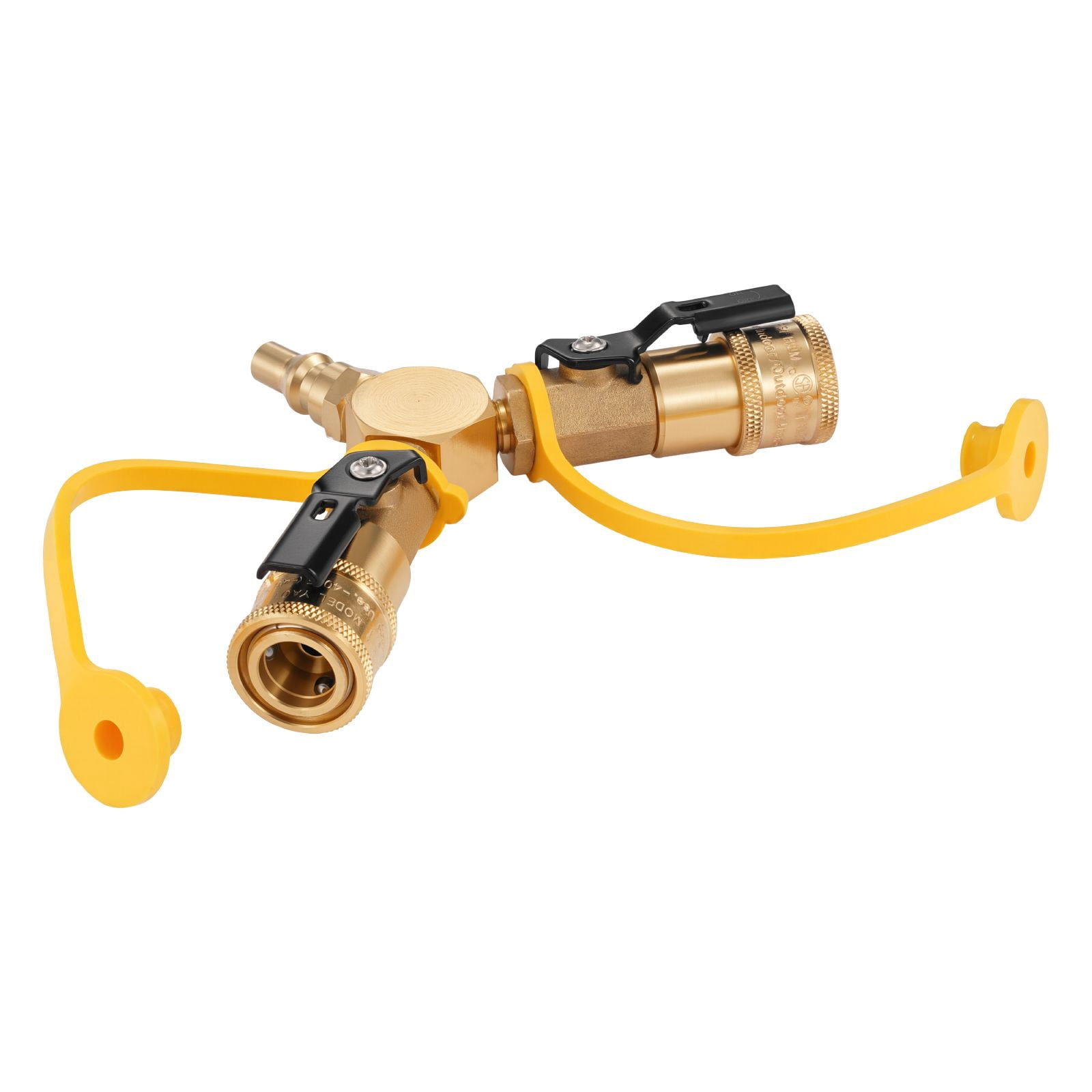 Y-Shape Propane Splitter 1/4" Quick Connect, Solid Brass Shut-Off Valves, 2-Way Propane Hose Adapter for RV Grill Heater Camping Equipment