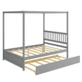 thumbnail image 2 of Gymax Full Size Canopy Bed with Trundle Wooden Platform Bed Frame Headboard Grey, 2 of 10