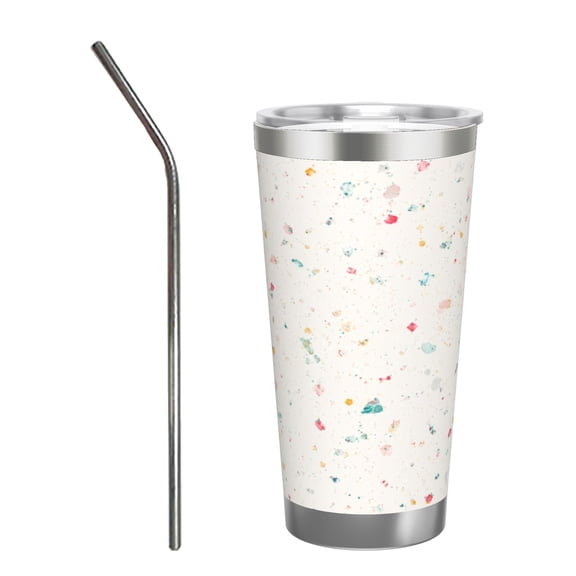 20oz Terrazzo Confetti Tumbler with Handle and Straw Stainless Steel Insulated Travel Coffee Cup Gift for Women with Stainless Steel Straw
