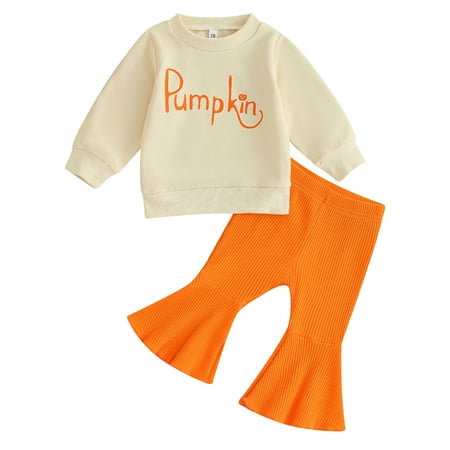 

Wallarenear 2Pcs Baby Girls Halloween Outfits Sweatshirt Tops Knitted Elastic Flare Pants