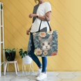 thumbnail image 4 of FORMRS Womens Canvas Tote Bag with Zipper Inner Pocket Shoulder Handbag, Flowers Cat, 4 of 7