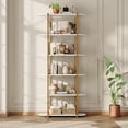 thumbnail image 2 of Memoryfield 6-Tier Industrial Bookshelf, Rustic Wood Bookcase with Metal Frame, Open Storage Display Rack for Living Room Office Bedroom, White, 2 of 8
