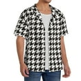 thumbnail image 4 of Daiia Houndstooth Black And White Men's Linen Shirts Short Sleeve Casual Shirts Button Down Shirt for Men Beach Summer Wedding Shirt-4X-Large, 4 of 7