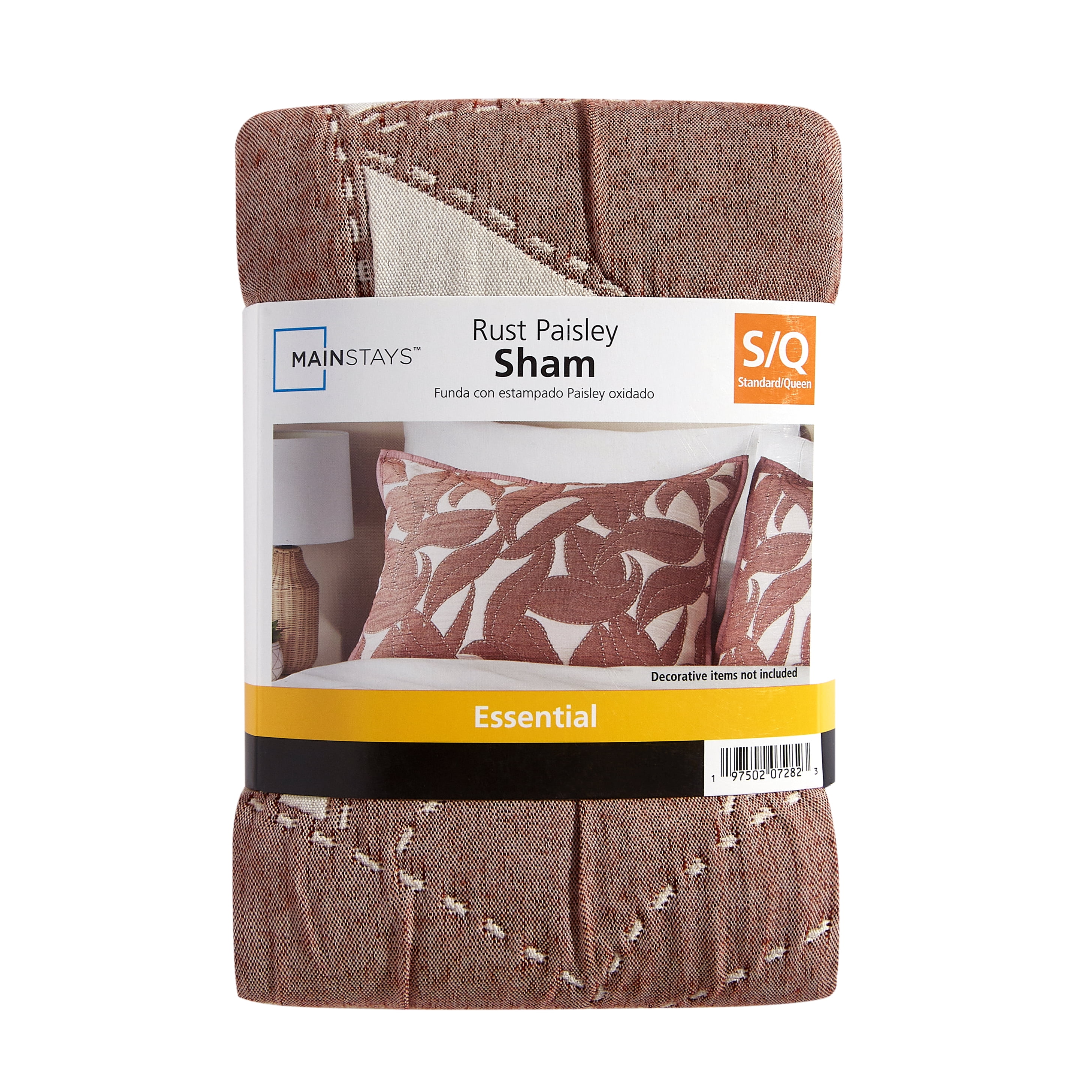 Mainstays Iris Leaf Stitched Pillow Sham, Standard, Rust Red, 1 Pack
