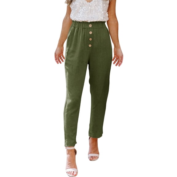 XIMIN Women's Lightweight Pants Female Cotton Casual Loose Pants Comfy Cropped Work Pants with Pockets Elastic High Waist Paper Bag Pants(AG,XXL)