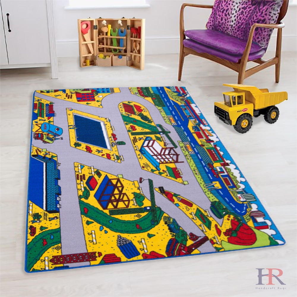 Kids Rugs by Handcraft Rugs Construction Zone of Road Driving Fun
