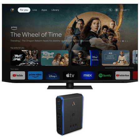 SHARP 4T-C65FV1U 65 Inch Class AQUOS XLED 4K Ultra HD Mini LED Google TV with Austere 5S-PS4-US1 4-Outlet Power with Omniport USB (2024)