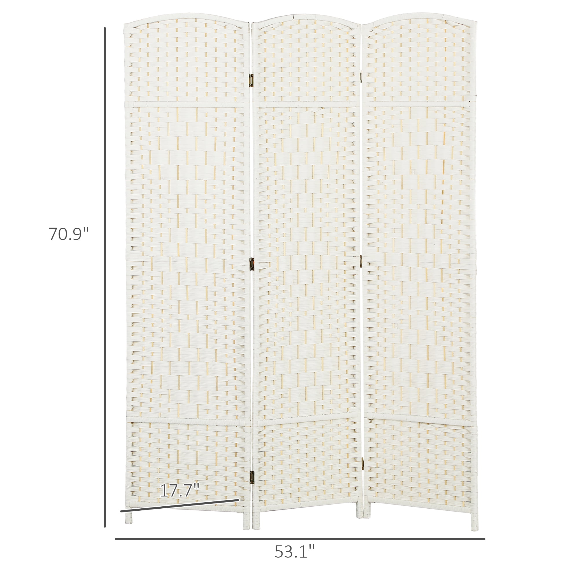 HOMCOM 3 Panel Room Divider, 6' Tall Folding Privacy Screen, Hand-Woven Freestanding Wood Partition for Home Office, Bedroom, White