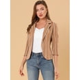 thumbnail image 2 of Blazer De Solapa Con Muescas Y Mangas 3/4 A Rayas Para Mujer marrón M, 2 of 6