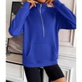thumbnail image 2 of Previn Women's Fashion Sweatshirt Pullover Half Zip Kangaroo Pocket Regular Fit Fall Long Sleeve Lapel Sweatshirt Royal Blue Large, 2 of 5