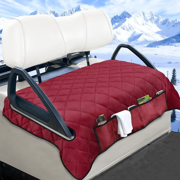 Poedist Golf Cart Seat Covers with 4 Front Pockets, Thick and Non-Slip Golf Cart Seat Towel Blanket, Fits for EZGO, Yamaha, Club Car and More 2 Seats Golf Carts, Red