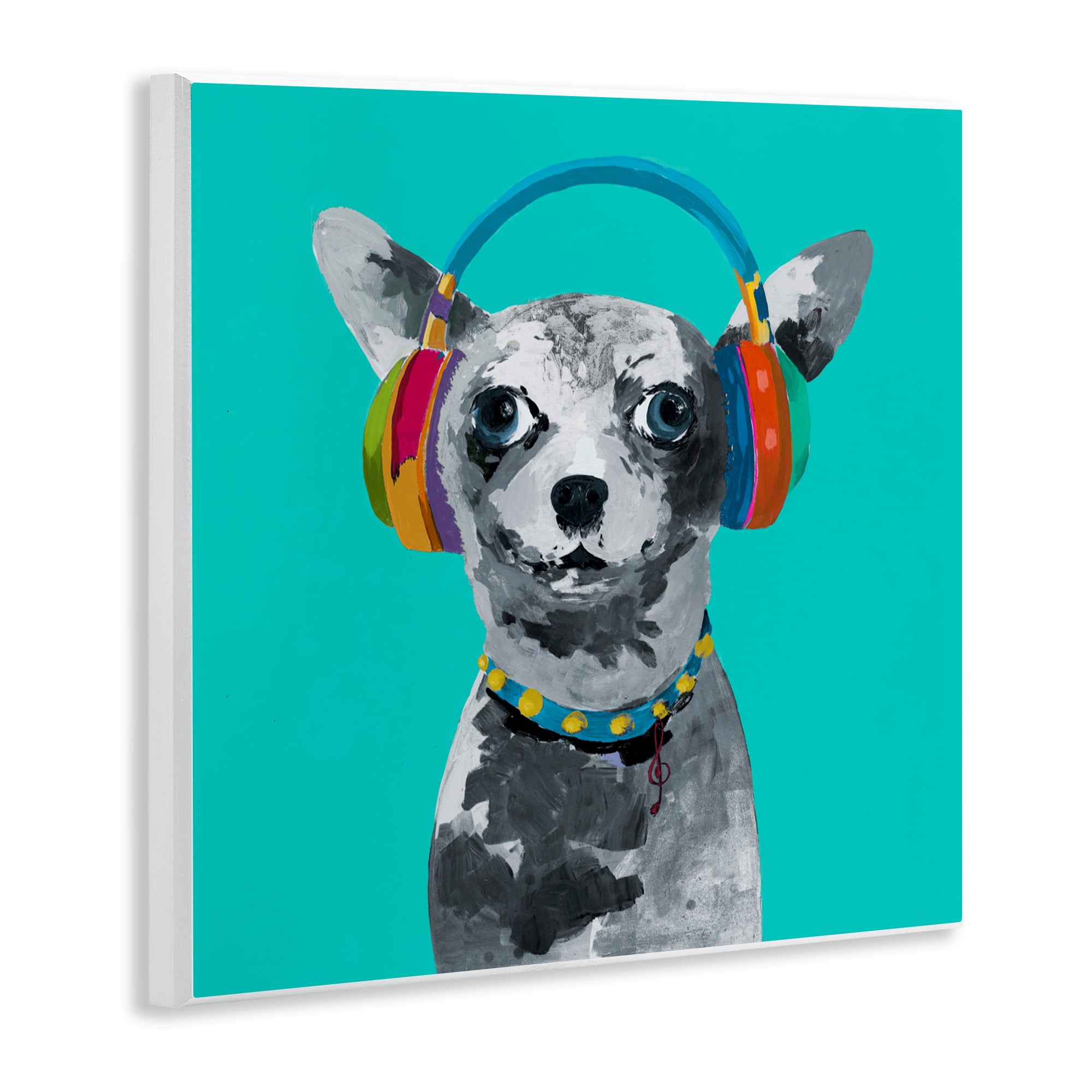 Stupell Industries Jammin' Pup on Blue Wall Plaque Art, design by Lorenzo Collective