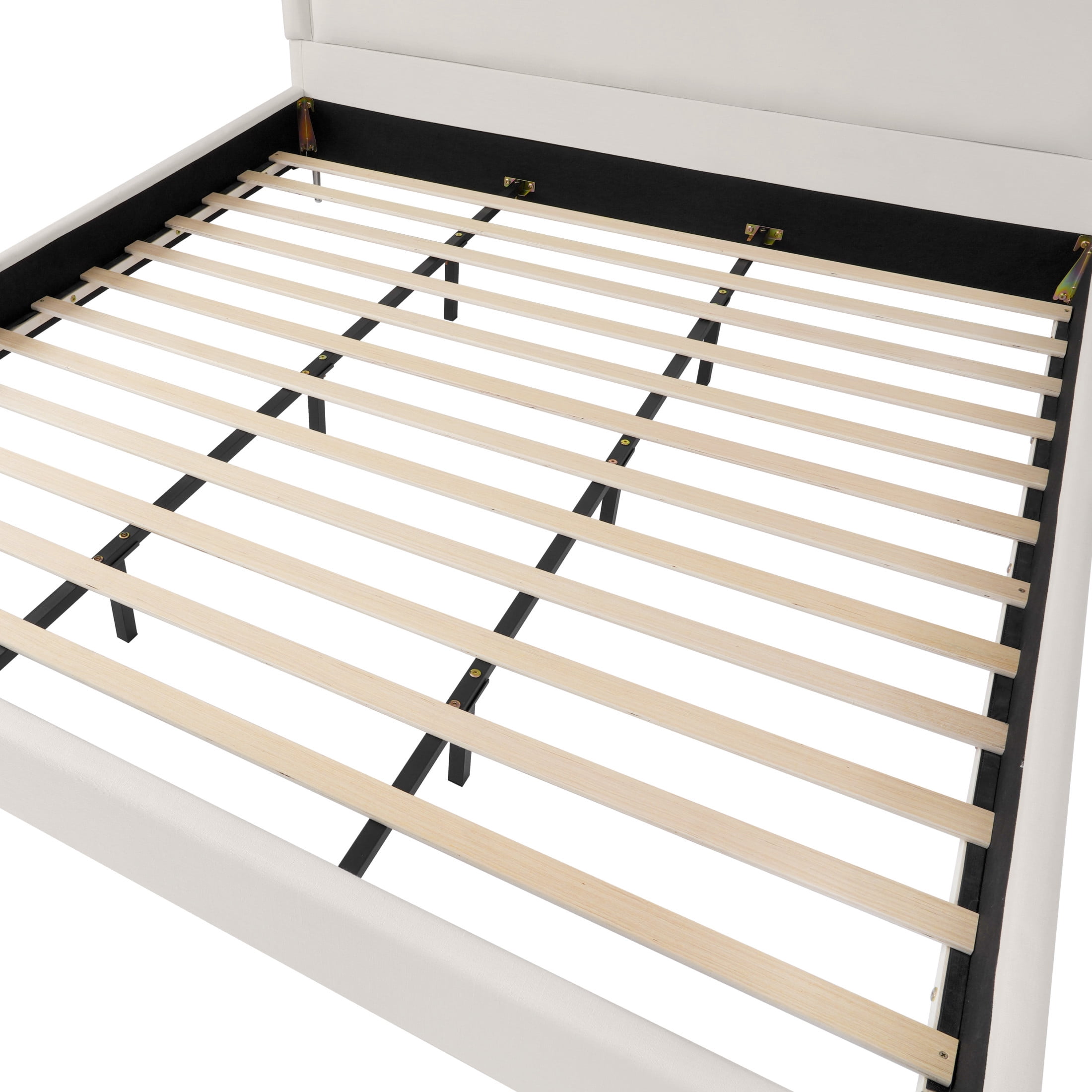 Christopher Knight Home King Upholstered Platform Bed with Curved Thick Padded Headboard, Iron Legs, Off White