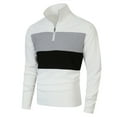 thumbnail image 2 of YLSDY Savings Men's Long Sleeve Half Zip Lapel Shirt, Casual Striped Colorblock Top Contrast Color Patchwork Button Collared Shirts White L, 2 of 8