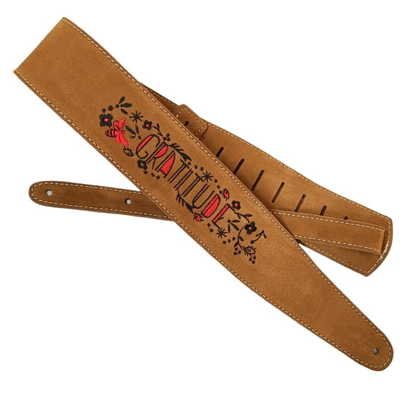 Henry Heller Guitar Strap Suede Leather Gratitude Embroidered Electric Acoustic