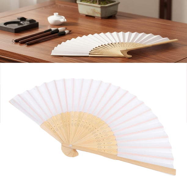 Abanico De Mano Plegable De 21 Cm, Abanico De Plegable De Madera Portatil Con Tela De Seda En Blanca Para Escribir Ilustraciones De Pintura A Mano, Escribir Mensajes Sinceros,