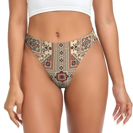 Rateoe Fashion Tatreez1 Pattern Seamless Women Underwear Thongs No Show Ladies Thong No Line Breathable Comfortable Panties Undies for Women-Large