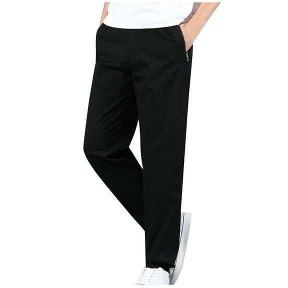 FDGIU Men's Baggy Cargo Pants - Straight Leg Twill Work Pants, Elastic Drawstring Waist for Outdoor Casual Wear