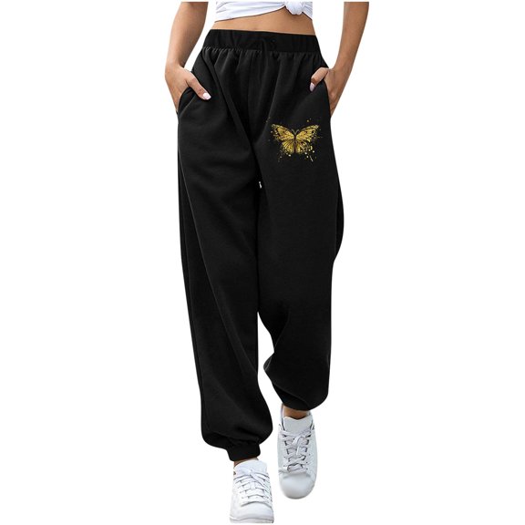 Aoochasliy Womens Pants Solid Print Sweatpants High Waist Workout Wide Leg Pants Pocket Trousers Sporty Athletic Fit Jogger Pants