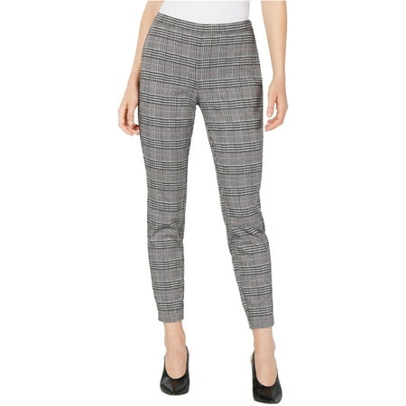 maison Jules Womens Plaid Casual Trousers, Black, 4