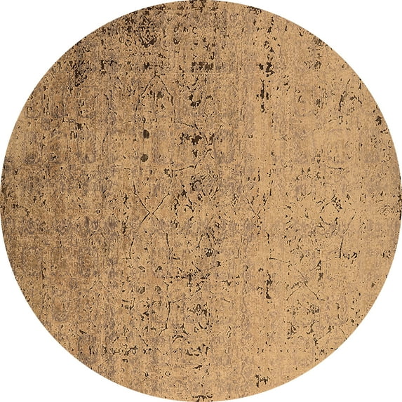 Ahgly Company Machine Washable Indoor Round Oriental Brown Industrial Area Rugs, 4' Round