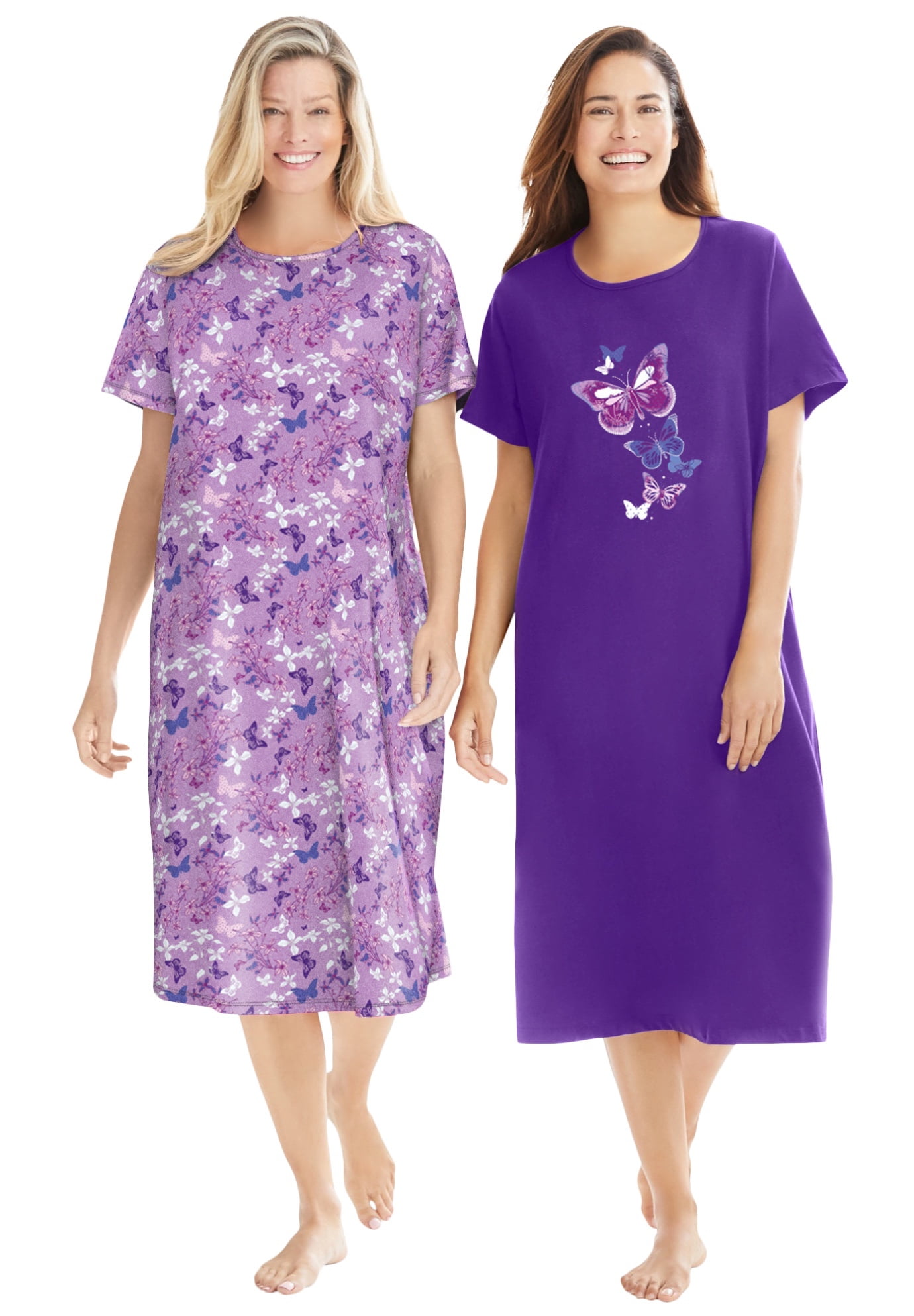 Dreams & Co. Women's Plus Size 2-Pack Long Sleepshirts Nightgown ...