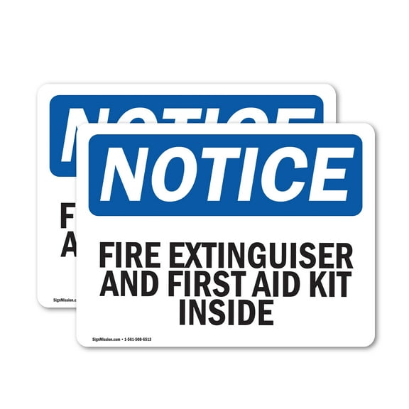 (2 Pack) Fire Extinguisher And First Aid Kit Inside OSHA Notice Sign