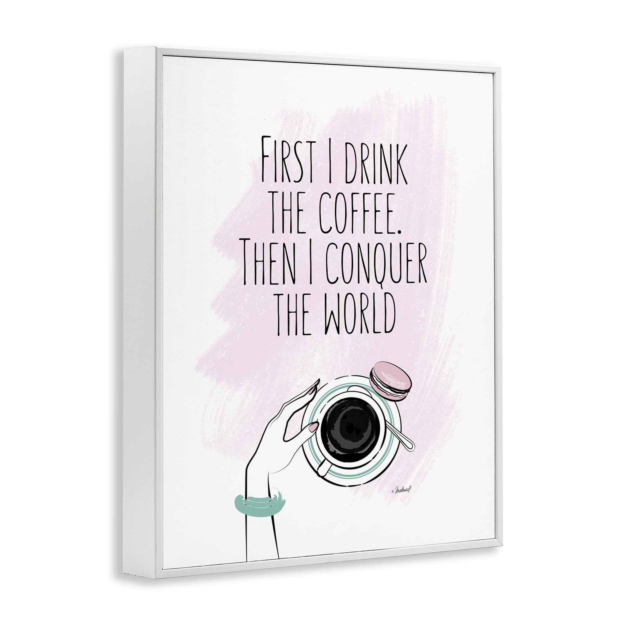 Stupell Industries Glam Coffee Then Conquer Food & Beverage Painting White Framed Art Print Wall Art, 16 x 20