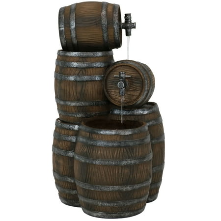 Sunnydaze 29 H Electric Polyresin Stacked Whiskey Barrel Outdoor Water Fountain with LED Lights