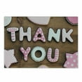 thumbnail image 1 of Thank You Cutting Board, Romantic Cookie Letters Sugar Candy on a Rustic Wood Table Image, Decorative Tempered Glass Cutting and Serving Board, Small Size, White Brown and Pink, by Ambesonne, 1 of 1